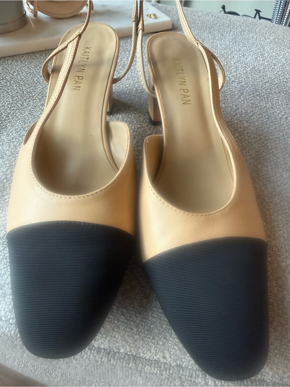 Kaitlyn Pan Two-Tone Beige and Black Slingback Heels